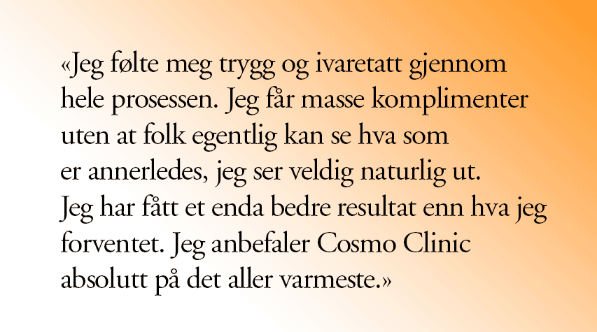 pasientsitat plastisk kirurgi Cosmo Clinic Oslo